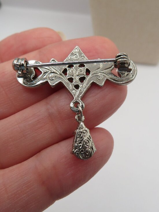 Vintage Art Deco Rhinestone Accent Decorative Bar Silver Tone Brooch - Picture 6 of 7